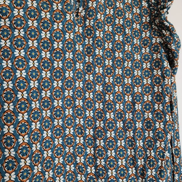 Zara Longsleeve Blouse Shirt Blue Tan Pattern - Picture 8 of 10